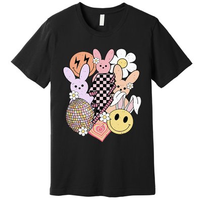 Retro Easter Bunny Smile Face Groovy Easter Day Premium T-Shirt