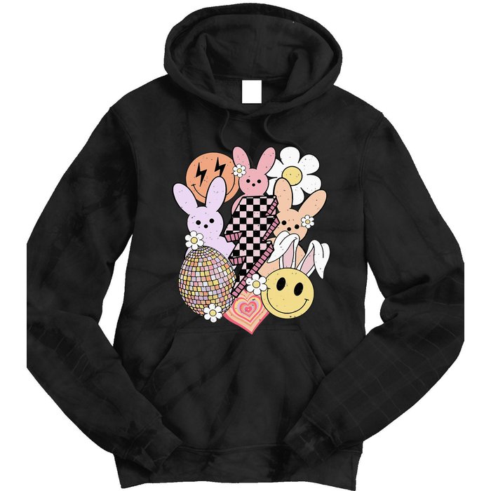 Retro Easter Bunny Smile Face Groovy Easter Day Tie Dye Hoodie