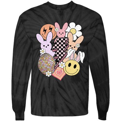 Retro Easter Bunny Smile Face Groovy Easter Day Tie-Dye Long Sleeve Shirt