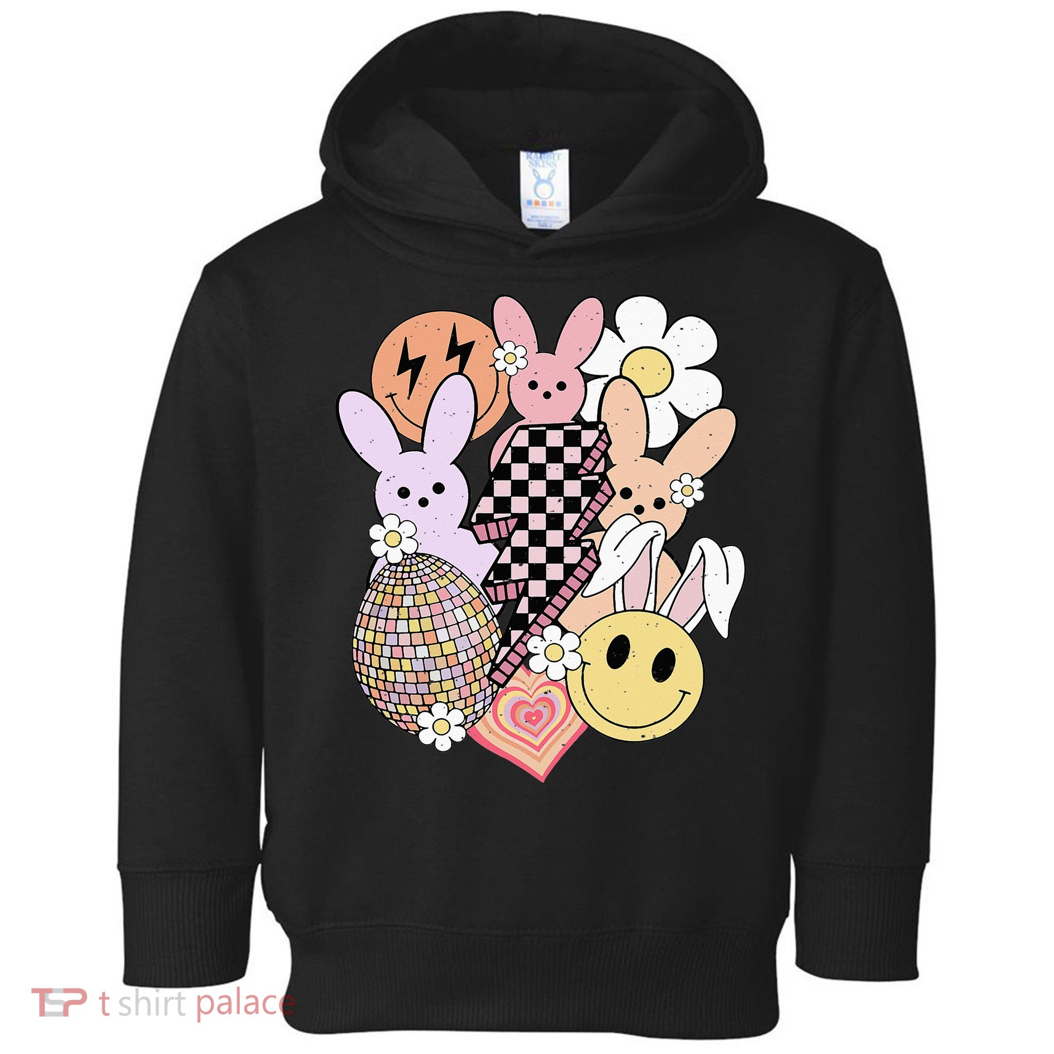Retro Easter Bunny Smile Face Groovy Easter Day Toddler Hoodie