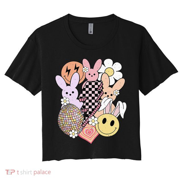 Retro Easter Bunny Smile Face Groovy Easter Day Crop Top