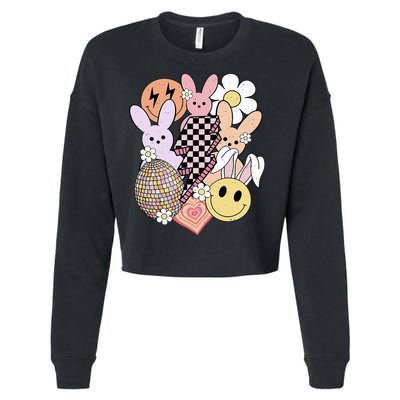 Retro Easter Bunny Smile Face Groovy Easter Day Cropped Pullover Crew