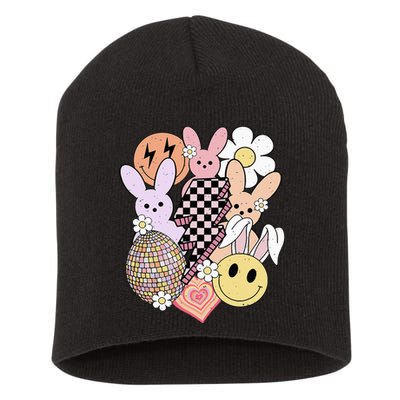 Retro Easter Bunny Smile Face Groovy Easter Day Short Acrylic Beanie