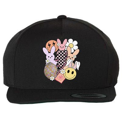 Retro Easter Bunny Smile Face Groovy Easter Day Wool Snapback Cap