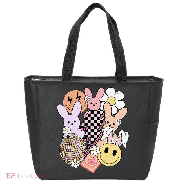 Retro Easter Bunny Smile Face Groovy Easter Day Zip Tote Bag
