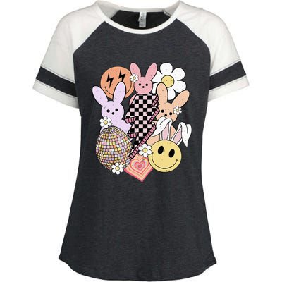 Retro Easter Bunny Smile Face Groovy Easter Day Enza Ladies Jersey Colorblock Tee