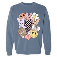 Retro Easter Bunny Smile Face Groovy Easter Day Garment-Dyed Sweatshirt