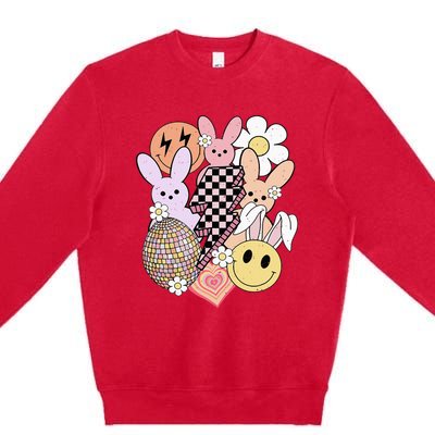 Retro Easter Bunny Smile Face Groovy Easter Day Premium Crewneck Sweatshirt