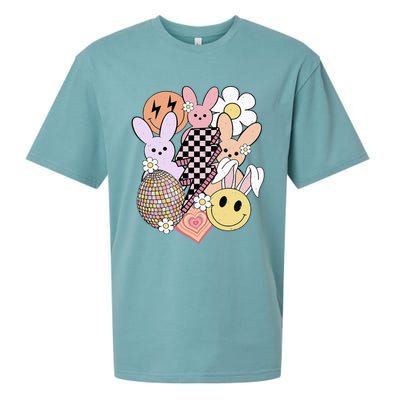 Retro Easter Bunny Smile Face Groovy Easter Day Sueded Cloud Jersey T-Shirt