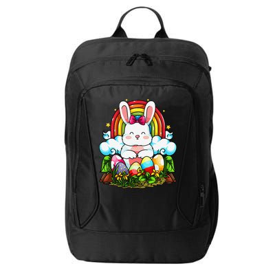 Rainbow Easter Bunny Rabbit Eggs Hunt Cute Colorful Graphic City Backpack
