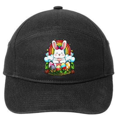 Rainbow Easter Bunny Rabbit Eggs Hunt Cute Colorful Graphic 7-Panel Snapback Hat