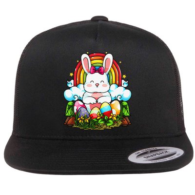 Rainbow Easter Bunny Rabbit Eggs Hunt Cute Colorful Graphic Flatbill Hat