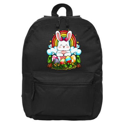 Rainbow Easter Bunny Rabbit Eggs Hunt Cute Colorful Graphic 16 in Basic Backpack