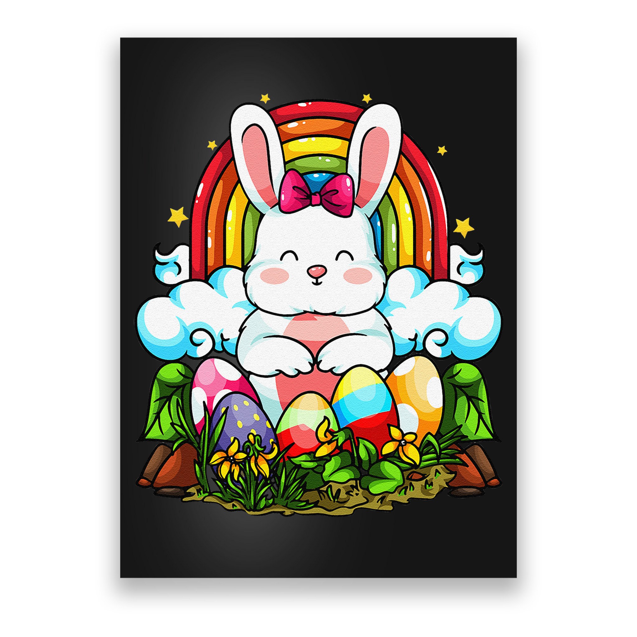 Rainbow Easter Bunny Rabbit Eggs Hunt Cute Colorful Graphic Poster