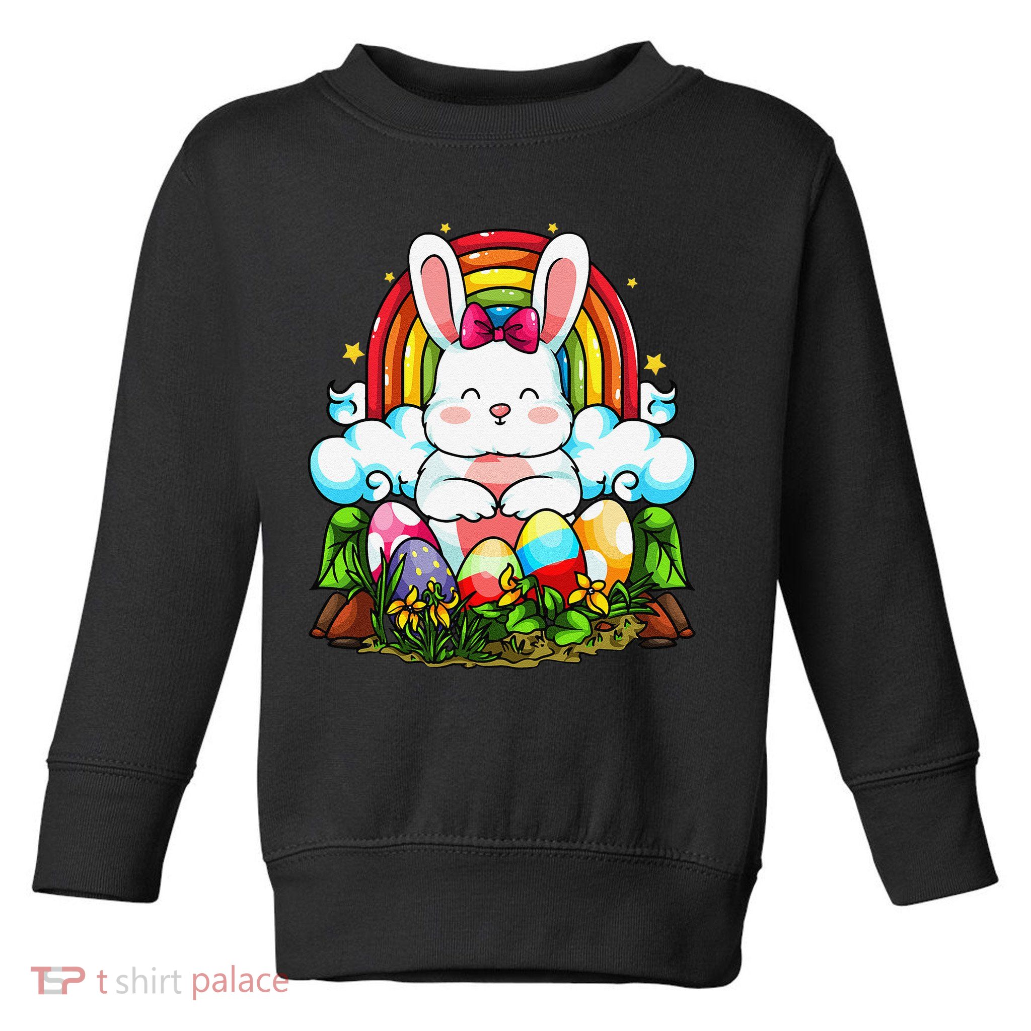 Rainbow Easter Bunny Rabbit Eggs Hunt Cute Colorful Graphic Toddler Sweatshirt