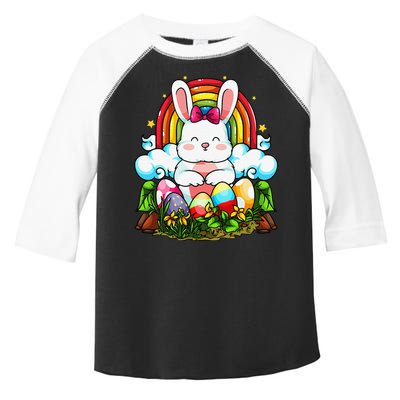 Rainbow Easter Bunny Rabbit Eggs Hunt Cute Colorful Graphic Toddler Fine Jersey T-Shirt
