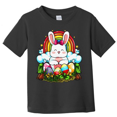 Rainbow Easter Bunny Rabbit Eggs Hunt Cute Colorful Graphic Toddler T-Shirt