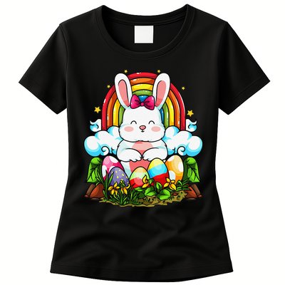 Rainbow Easter Bunny Rabbit Eggs Hunt Cute Colorful Graphic Womens T-Shirt