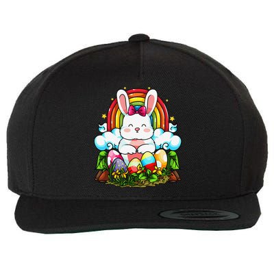 Rainbow Easter Bunny Rabbit Eggs Hunt Cute Colorful Graphic Wool Snapback Cap