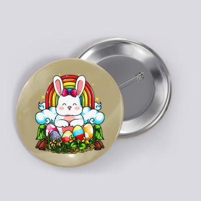 Rainbow Easter Bunny Rabbit Eggs Hunt Cute Colorful Graphic Button
