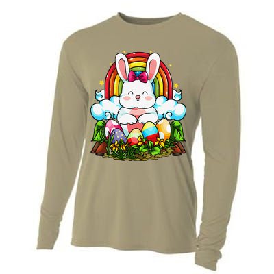 Rainbow Easter Bunny Rabbit Eggs Hunt Cute Colorful Graphic Cooling Performance Long Sleeve Crew