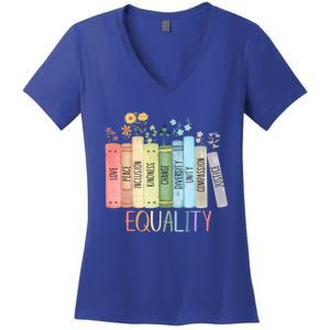 Reading Equality Book Lover Librarian Lgbt Wildflowers Gift Women's V-Neck T-Shirt