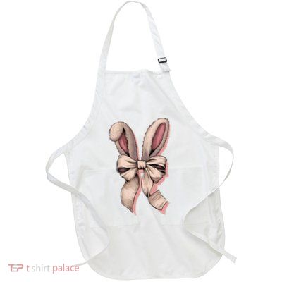 Retro Easter Bunny Ear Coquette Bow Full-Length Apron With Pockets
