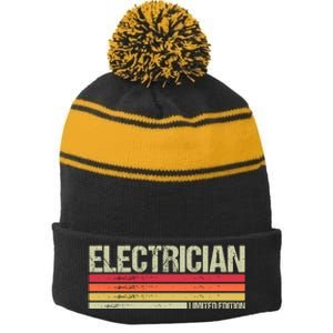 Retro Electrician Birthday Job Title Stripe Pom Pom Beanie