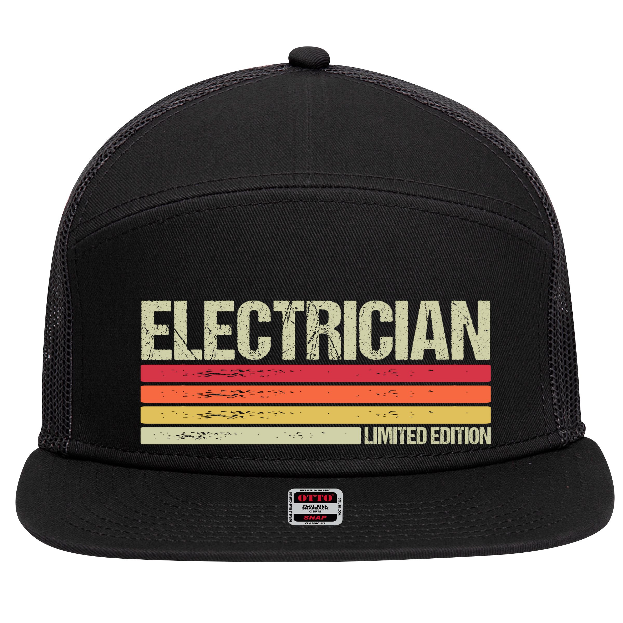 Retro Electrician Birthday Job Title 7 Panel Mesh Trucker Snapback Hat