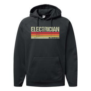 Retro Electrician Birthday Job Title Performance Fleece Hoodie