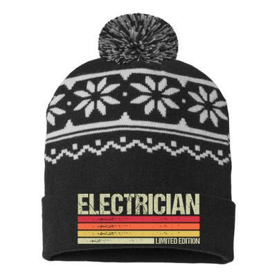 Retro Electrician Birthday Job Title USA-Made Snowflake Beanie