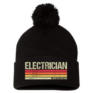 Retro Electrician Birthday Job Title Pom Pom 12in Knit Beanie