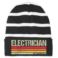 Retro Electrician Birthday Job Title Striped Beanie with Solid Band