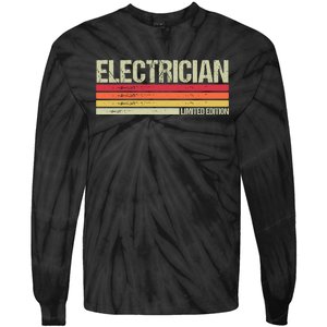 Retro Electrician Birthday Job Title Tie-Dye Long Sleeve Shirt