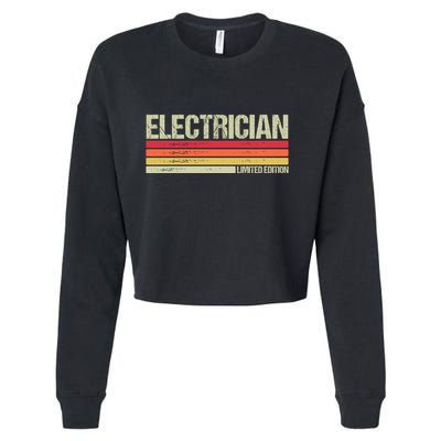 Retro Electrician Birthday Job Title Cropped Pullover Crew