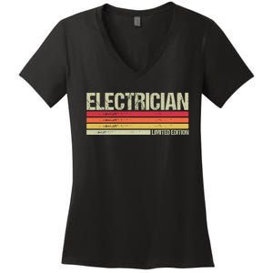 Retro Electrician Birthday Job Title Women's V-Neck T-Shirt