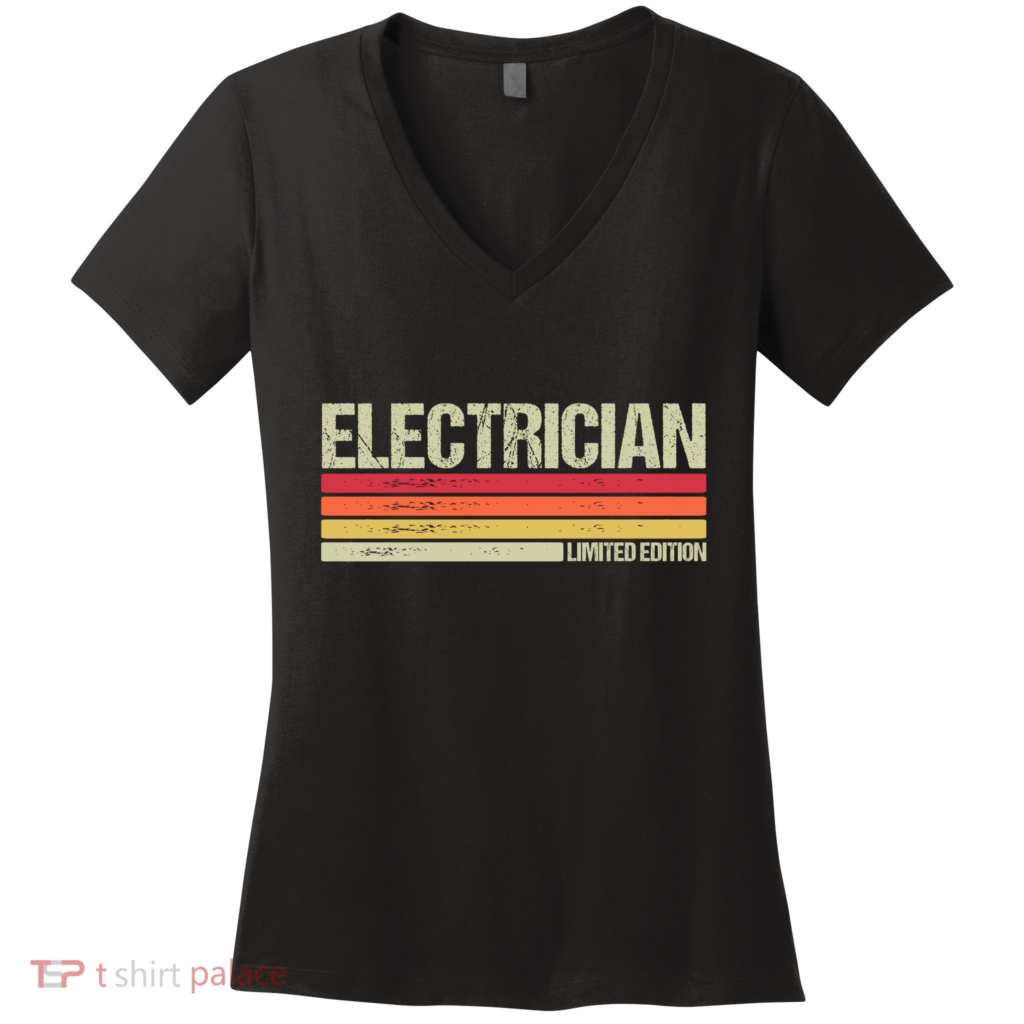 Retro Electrician Birthday Job Title Women's V-Neck T-Shirt