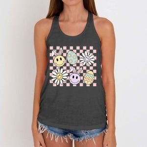 Retro Easter Bunny Floral Easter Egg Women's Knotted Racerback Tank