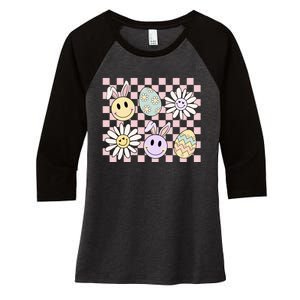 Retro Easter Bunny Floral Easter Egg Women's Tri-Blend 3/4-Sleeve Raglan Shirt