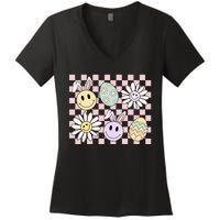 Retro Easter Bunny Floral Easter Egg Women's V-Neck T-Shirt