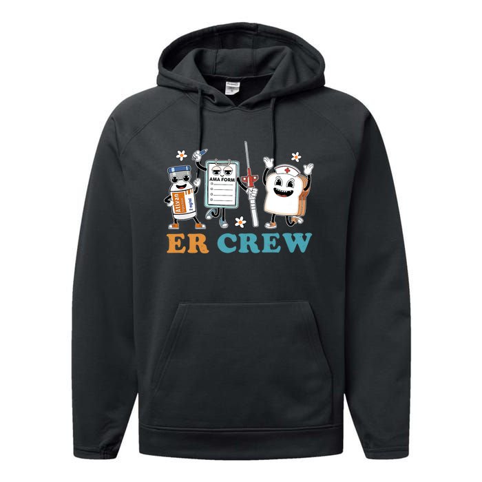 Retro Er Crew Emergency Room Funny Er Ed Nurse Tech Performance Fleece Hoodie