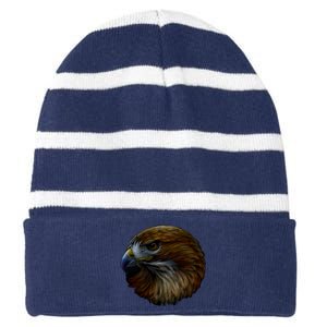 Realistic Eagle Close Up Striped Beanie with Solid Band