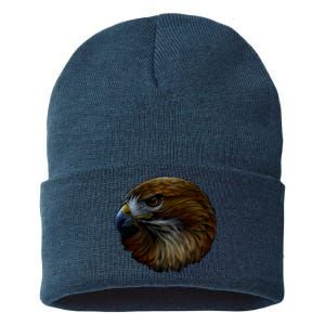 Realistic Eagle Close Up Sustainable Knit Beanie