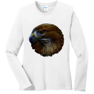 Realistic Eagle Close Up Ladies Long Sleeve Shirt