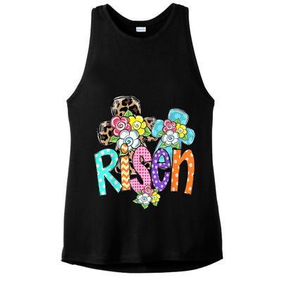 Risen Easter Cross Colorful Ladies PosiCharge Tri-Blend Wicking Tank