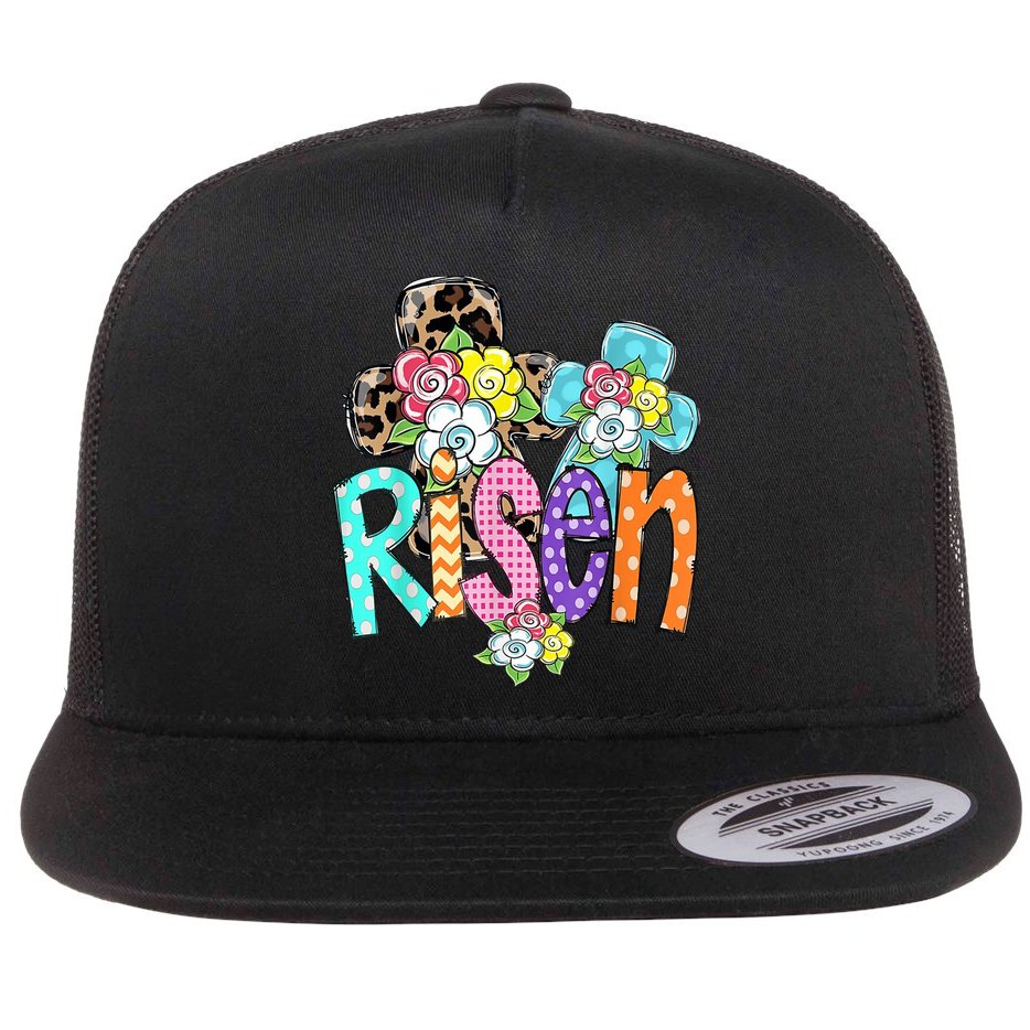 Risen Easter Cross Colorful Flat Bill Trucker Hat