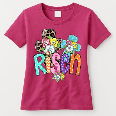Risen Easter Cross Colorful Womens T-Shirt