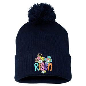 Risen Easter Cross Colorful Pom Pom 12in Knit Beanie