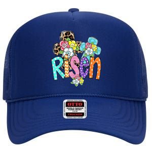 Risen Easter Cross Colorful High Crown Mesh Back Trucker Hat