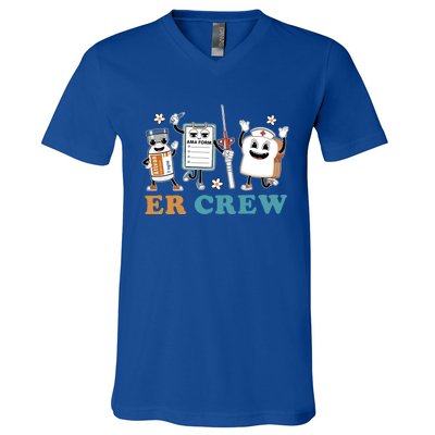 Retro Er Crew Emergency Room Funny Er Ed Nurse Tech Gift V-Neck T-Shirt